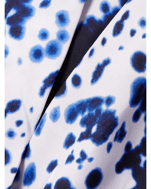 Dries Van Noten Blue Draped Printed Satin Top