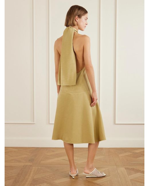 Totême  Yellow Scarf-Detailed Woven Halterneck Midi Dress