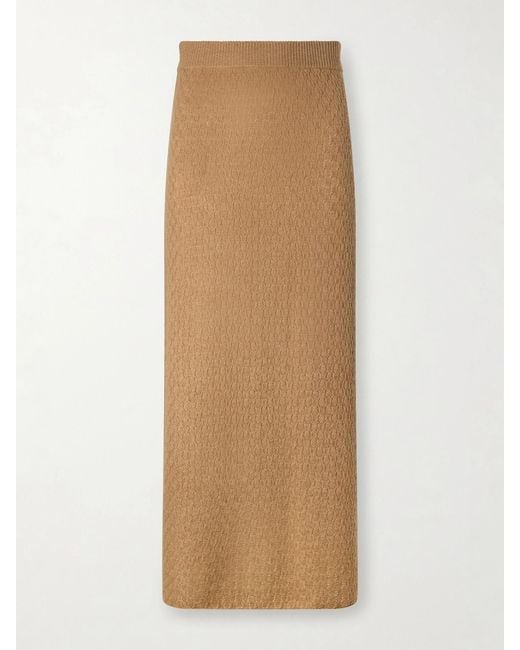 LeKasha Natural Sunnie Pointelle-Knit Cashmere Midi Skirt