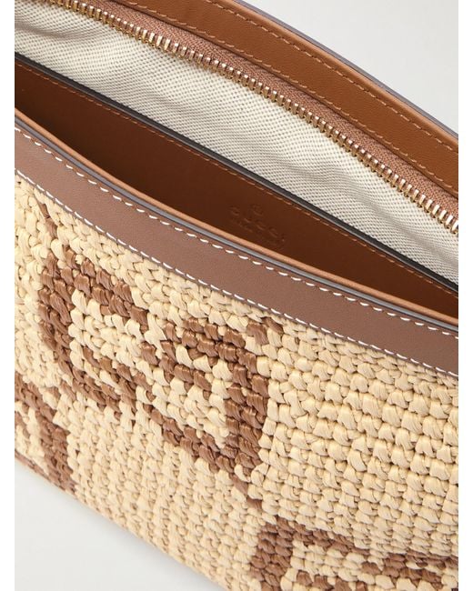 Gucci Natural Leather-Trimmed Crocheted Raffia Clutch