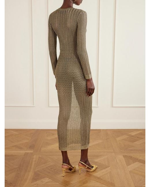 Valentino Garavani Natural Metallic Pointelle-Knit Midi Dress