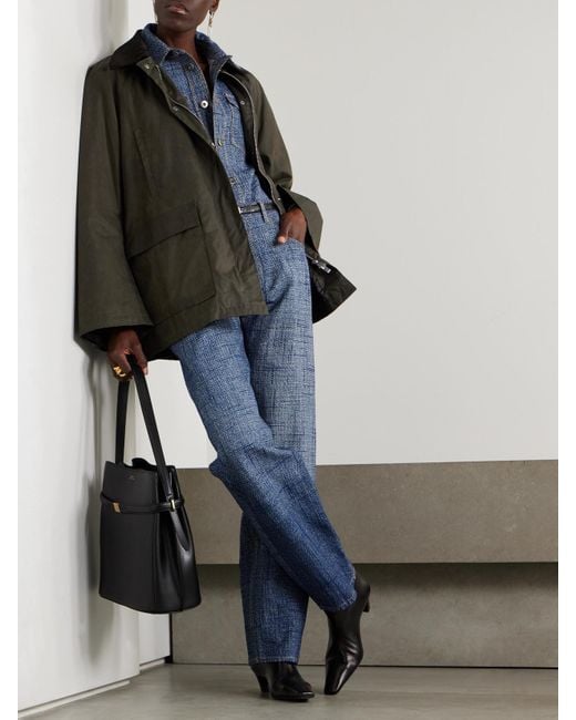 Totême  Green Oversized Corduroy-Trimmed Waxed Organic Cotton Jacket