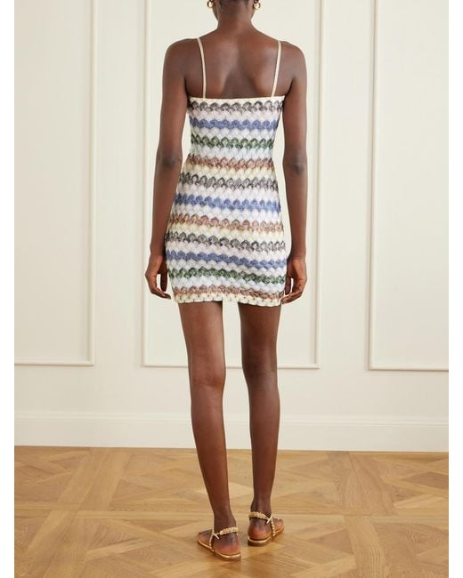 Missoni White Striped Metallic Crochet-Knit Mini Dress