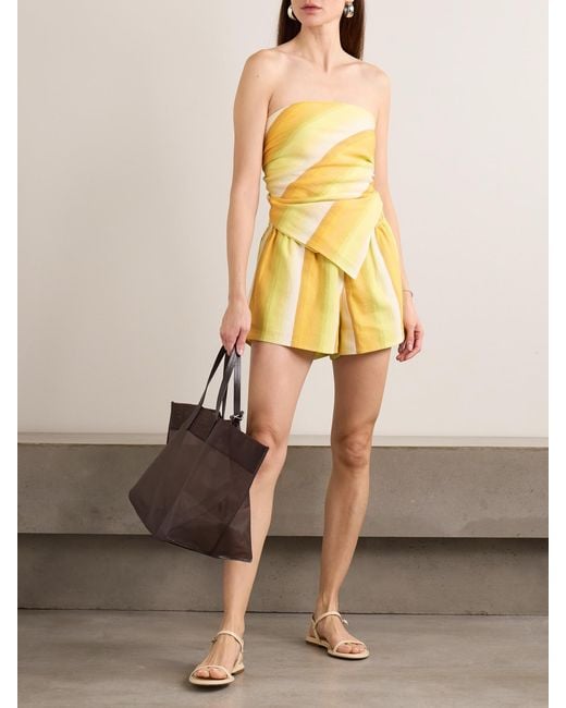 Marrakshi Life Yellow Triangle Strapless Striped Cotton-Blend Top