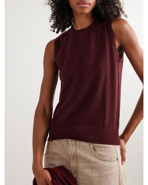 arch4 Red Organic Cashmere Tank And Cardigan Set
