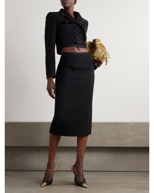 Dolce & Gabbana Black Satin-Trimmed Wool-Blend Blazer