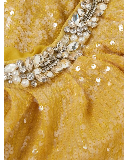 Erdem Yellow Cape-Effect Crystal-Embellished Sequined Crepe De Chine Gown
