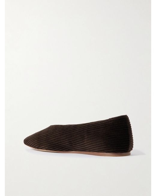 Le Monde Beryl Brown Regency Grosgrain-Trimmed Corduroy Ballet Flats