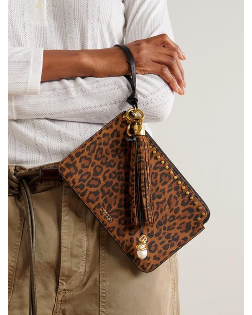 Pochette En Cuir À Imprimé Léopard Et À Clous Isabel Marant en coloris Brown