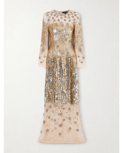Jenny Packham Natural Galactic Embellished Tulle Gown