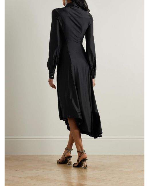 Rabanne Black Embellished Gathered Satin-Jersey Midi Shirt Dress