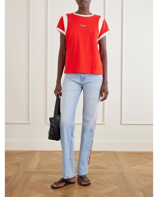 Mother The Boxy Goodie Paneled Embroidered Cotton-Jersey T-Shirt