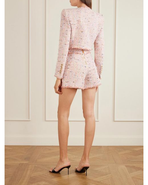 Balmain Pink Tweed Cropped Jacket