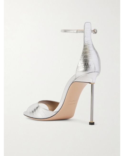 Tom Ford White Metallic Lizard-Effect Leather Sandals