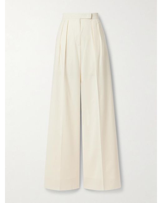Max Mara White Piombo Pleated Wool Wide-Leg Pants