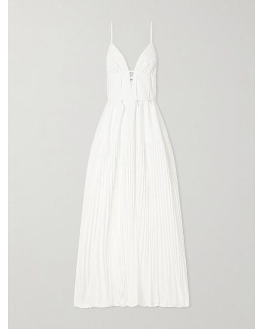 Jonathan Simkhai White Selene Cut-Out Pleated Poplin Maxi Dress
