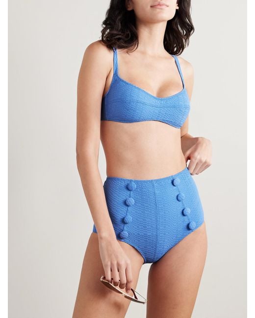 Lisa Marie Fernandez Blue Button-Embellished Seersucker Bikini