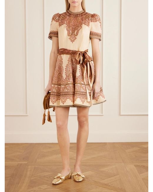 Zimmermann Natural Ascent Picnic Belter Printed Linen And Silk-Blend Mini Dress