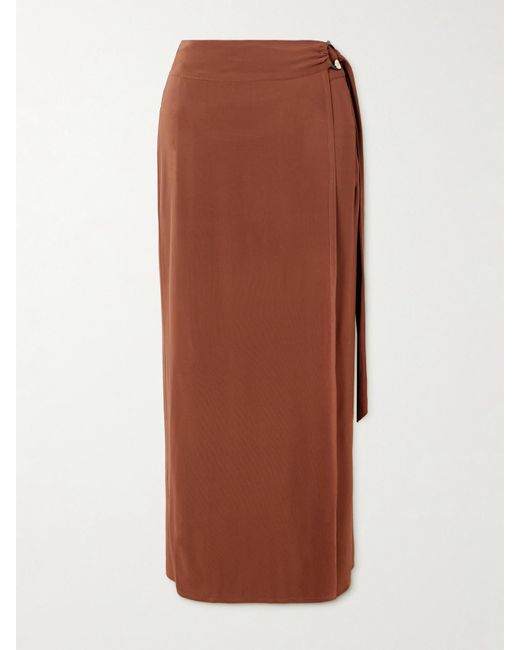 Max Mara Brown Pevera Stretch-Jersey Midi Wrap Skirt