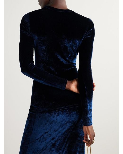 Rabanne Blue Ruched Embellished Velvet Top