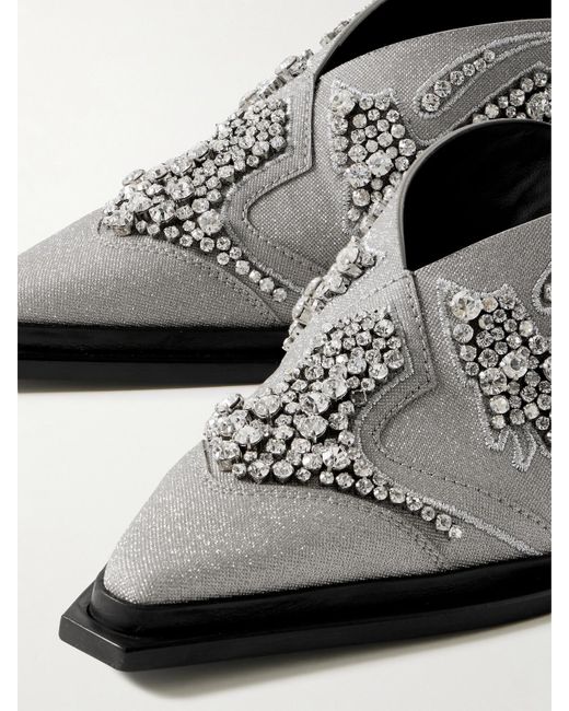 Jimmy Choo Cece Ii 60 Embroidered Crystal-Embellished Metallic Canvas Mules