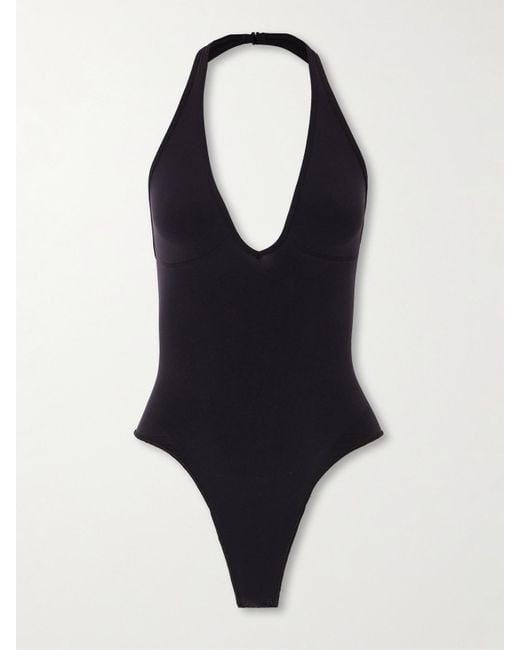 Skims Blue Seamless Sculpt Deep Plunge Thong Bodysuit