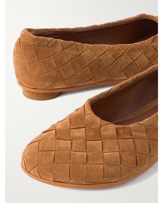 Bottega Veneta Brown Atomic Intrecciato Suede Ballet Flats