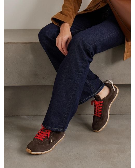 Bally Brown Quest Grosgrain-Trimmed Suede Sneakers