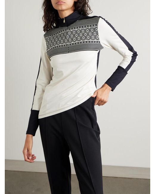 Bogner Black Elissa Intarsia Knit-Trimmed Stretch-Jersey Base Layer