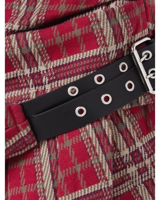 Isabel Marant Red Gisen Belt-Detailed Draped Checked Cotton Mini Skirt