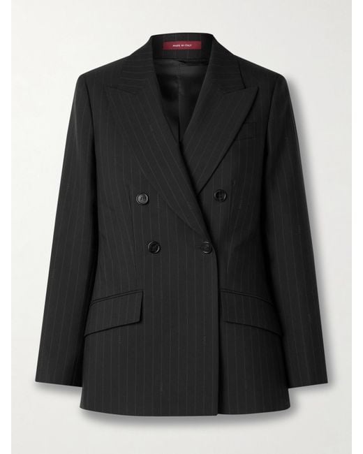 Gucci Black Double-Breasted Pinstriped Wool-Twill Blazer