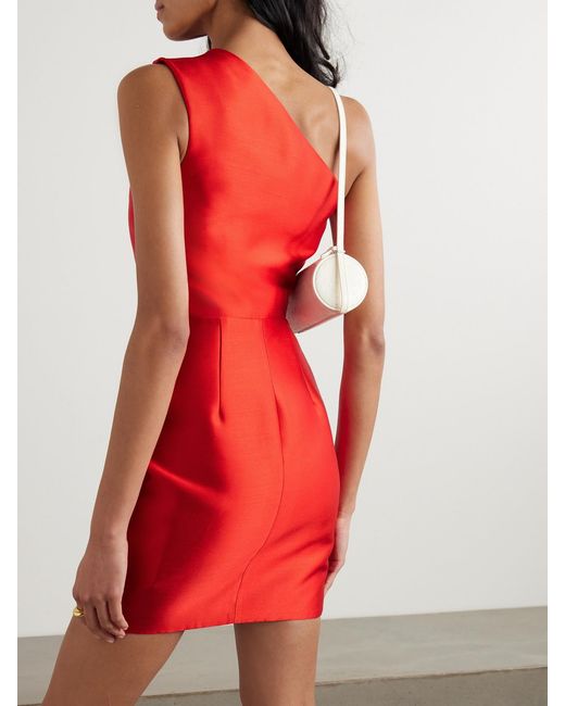 Solace London Red Nori One-Shoulder Satin-Twill Mini Dress