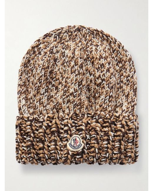 Moncler Brown Appliquéd Ribbed Wool Beanie