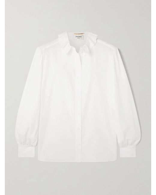 Saint Laurent White Lace-Trimmed Cotton-Poplin Shirt