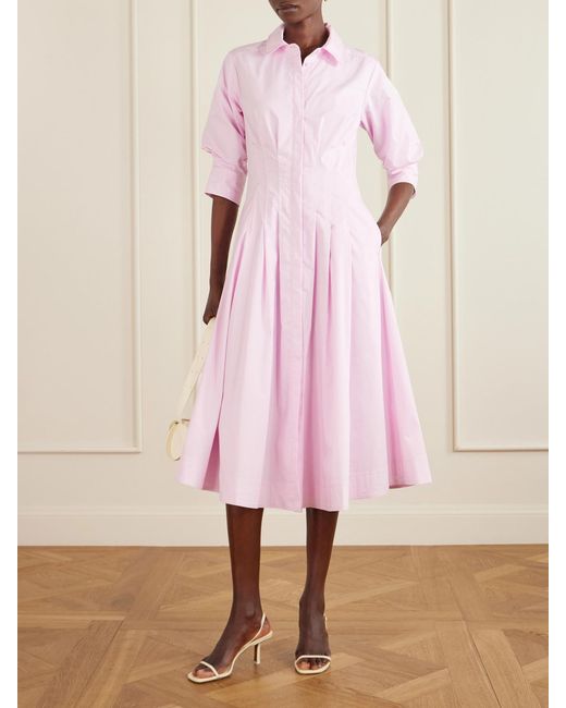 Jonathan Simkhai Pink Jazz Pleated Cotton-Blend Poplin Midi Dress