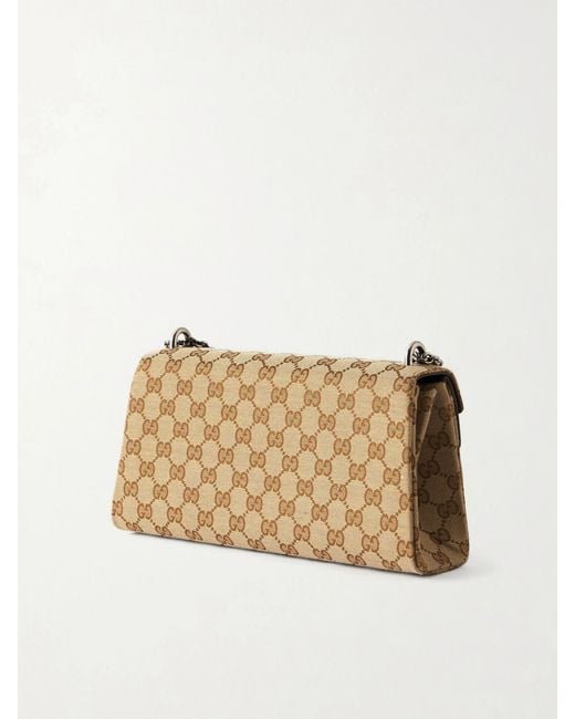 Gucci Natural Dionysus Small Embellished Suede-Trimmed Coated Canvas-Jacquard Shoulder Bag