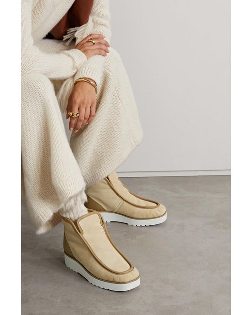 Gabriela Hearst Natural Tyga Leather-Trimmed Suede Ankle Boots