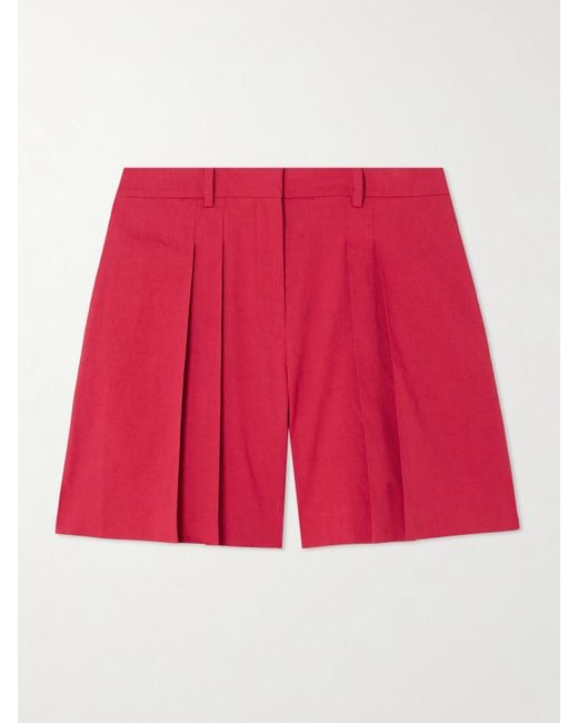 Theory Red Shorts Aus Einer Leinenmischung Mit Falten