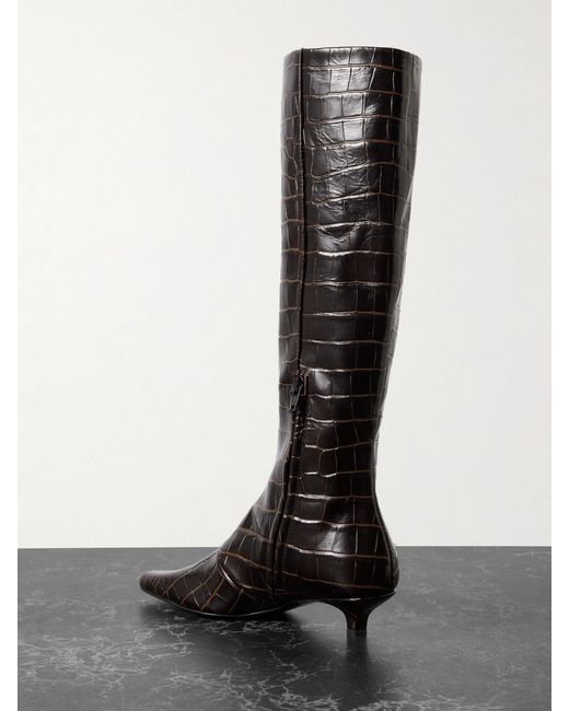 Totême Black Net Sustain The Slim Croc-Effect Leather Knee Boots