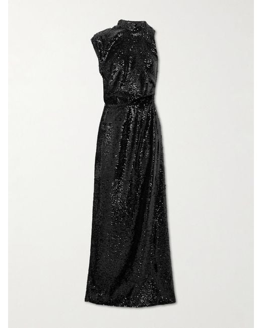 Emilia Wickstead Black Conlan Draped Asymmetric Sequined Crepe Gown