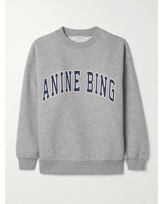 Anine Bing Gray Spencer Printed Cotton-Blend Jersey Sweatshirt