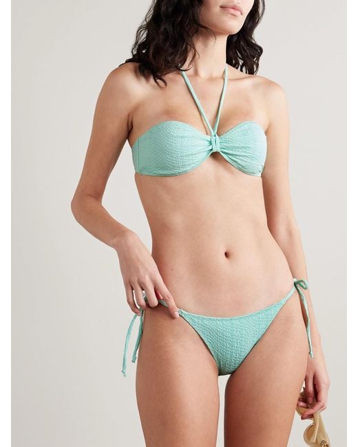 Lisa Marie Fernandez Blue Gathered Seersucker Halterneck Bikini