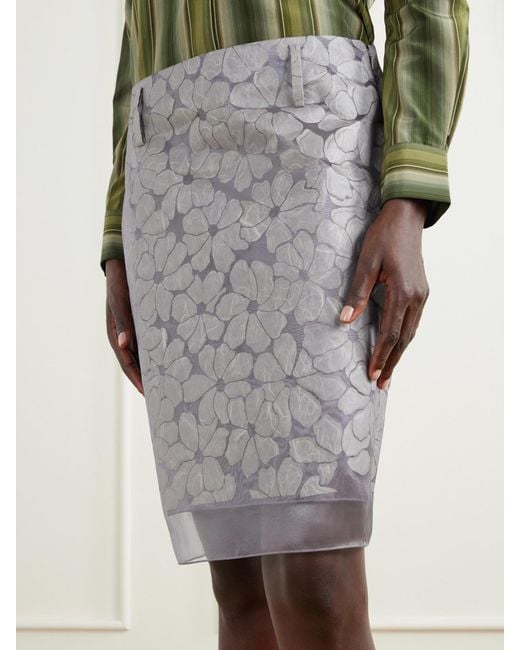 Marni Gray Tiered Floral-Appliquéd Organza Midi Skirt