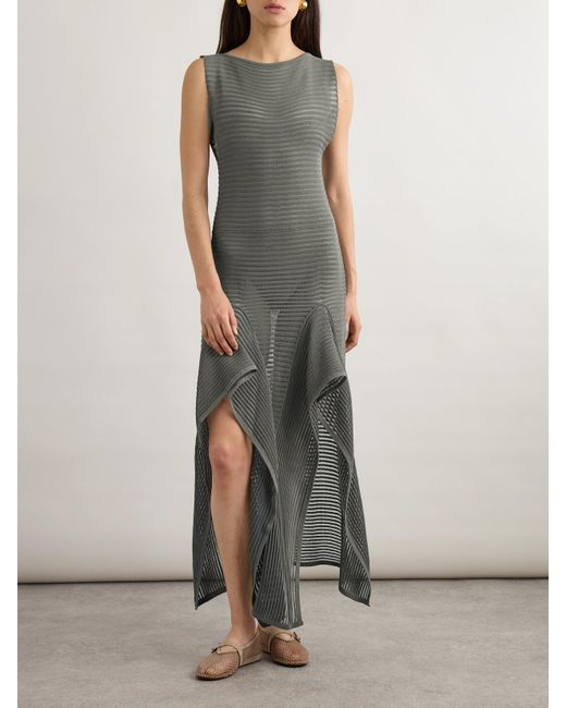 Alaïa Gray Geripptes Midikleid Aus Einer Baumwollmischung