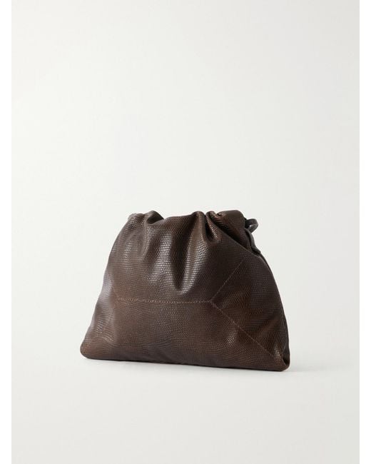 Brunello Cucinelli Brown Monili-Embellished Lizard-Effect Leather Shoulder Bag