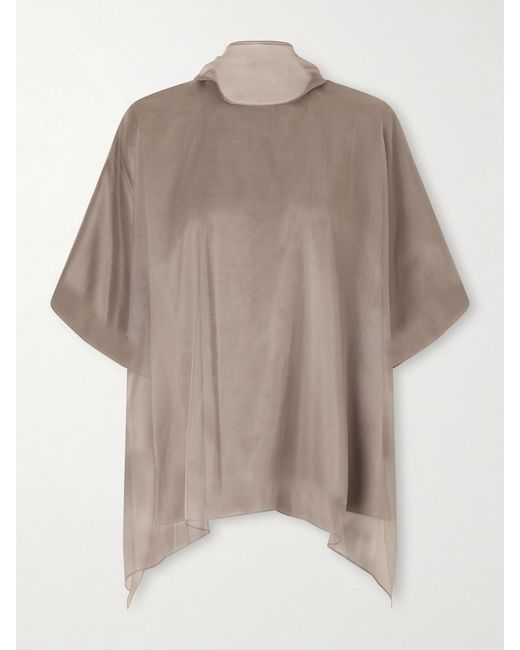 Brandon Maxwell Gray The Cali Tie-Detailed Layered Silk-Organza Blouse