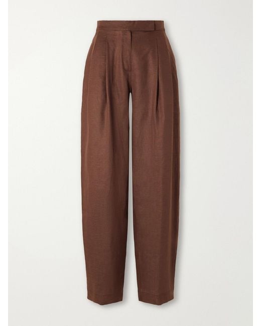 ANDRES OTALORA Brown Seguirte Pleated Linen Tapered Pants