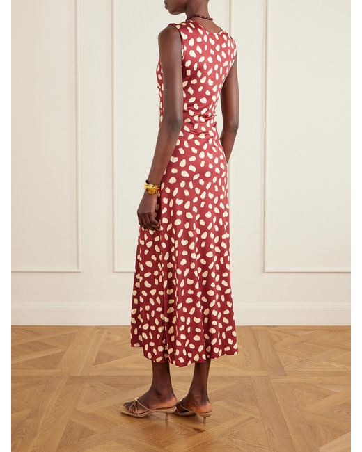 Johanna Ortiz Red Horizonte Mistico Cutout Printed Jersey Midi Dress