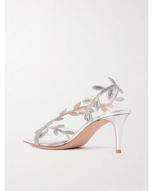 Gianvito Rossi White Flavia 70 Slingback-Sandalen Aus Metallic-Leder Und Pvc Mit Kristallen