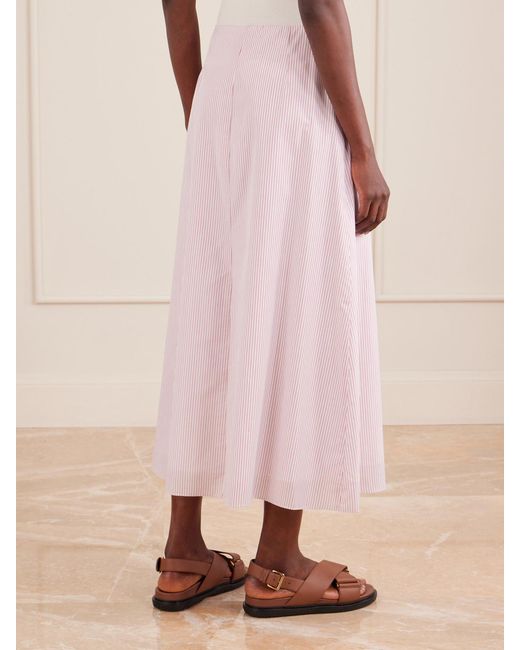 Twp Pink A-Line Striped Cotton Midi Skirt